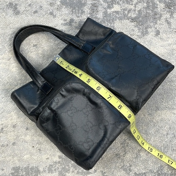 Gucci Monogram GG Small Black Nylon Tote Bag Zip Front Pockets Metallic Luxury - Picture 11 of 17